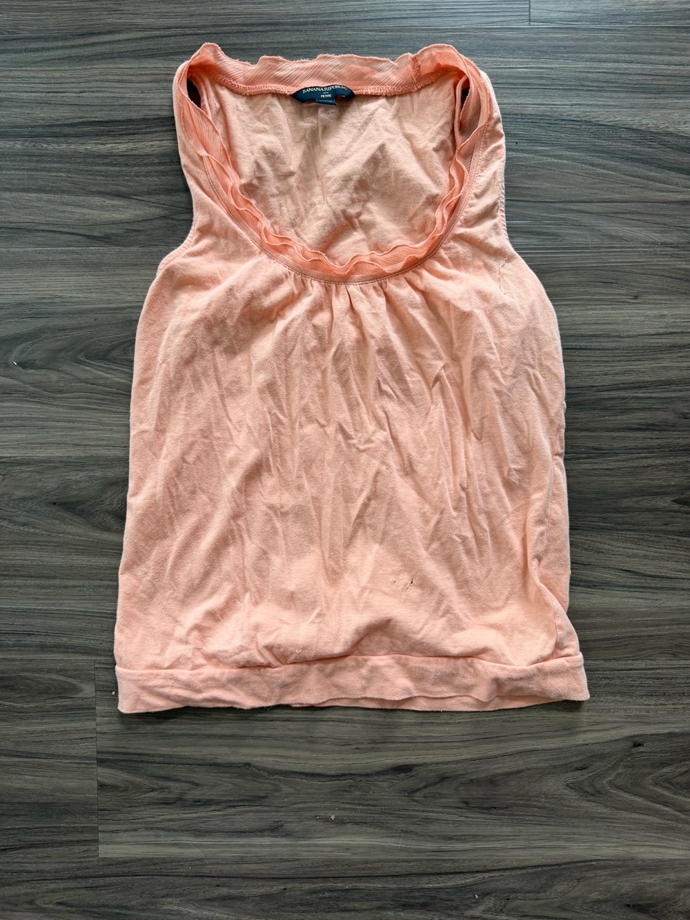 Banana Republic Vtg  Petite Peach Ruffle-Trim Cotton Tank Sz SP